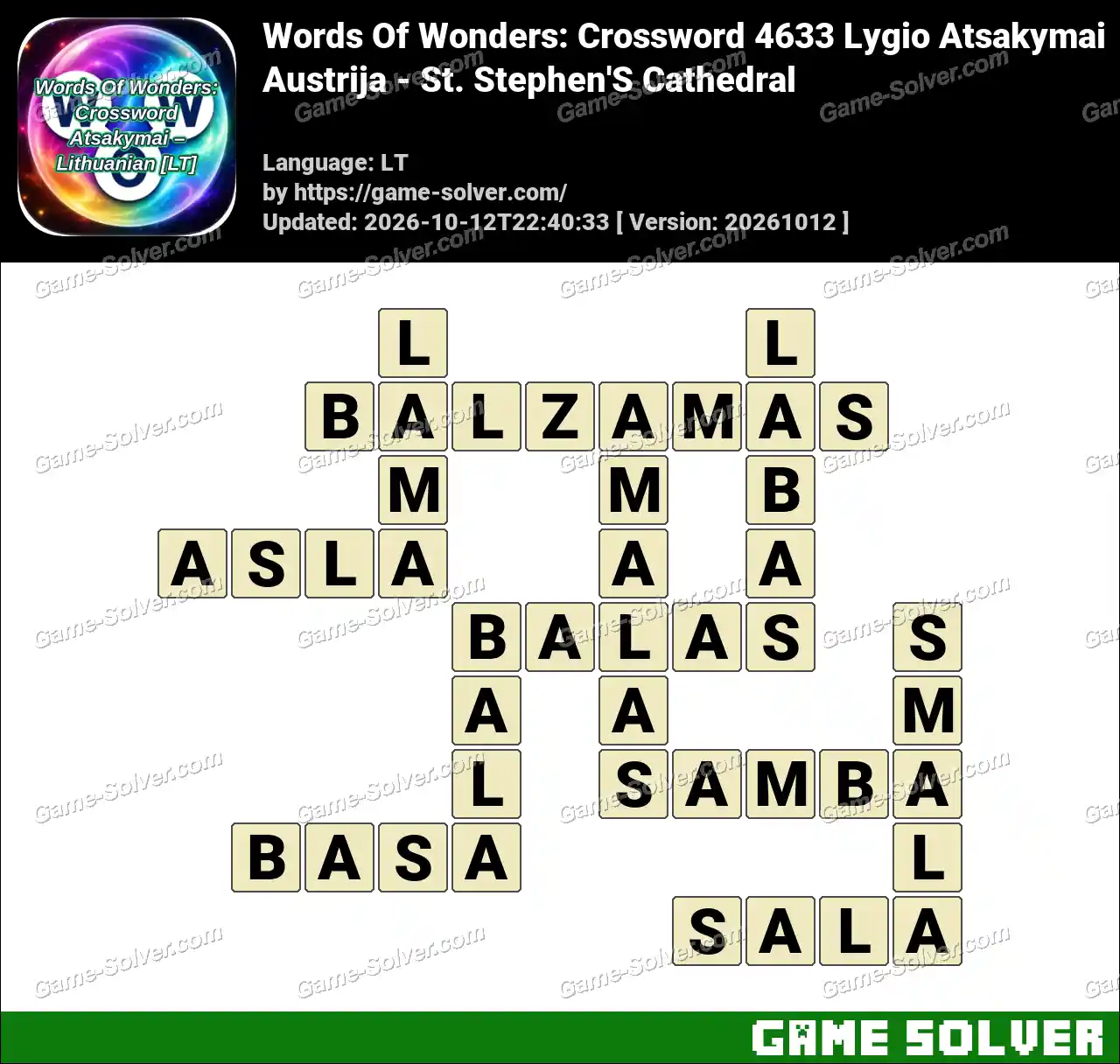 Words Of Wonders: Crossword 4633 Lygio Atsakymai – Austrija – St. Stephen’S Cathedral